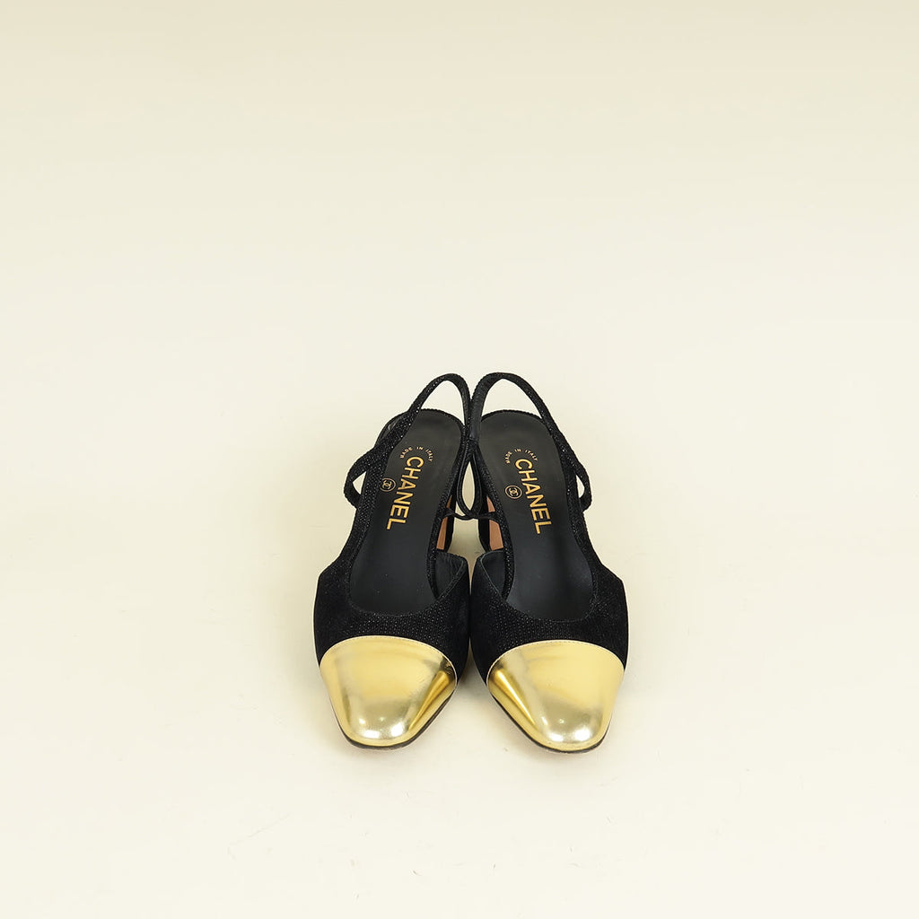 Chanel Bicolor Half d'Orsay Slingback Pumps 39