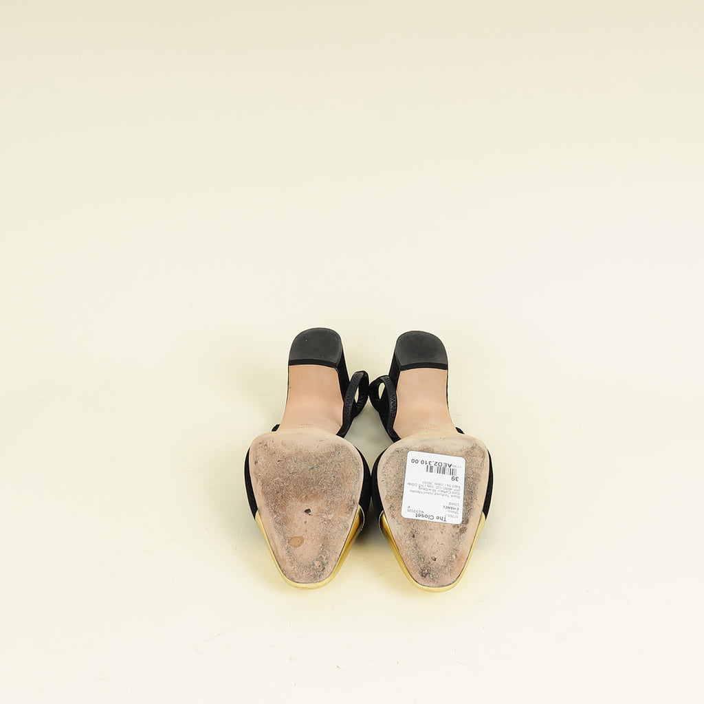 Chanel Bicolor Half d'Orsay Slingback Pumps 39