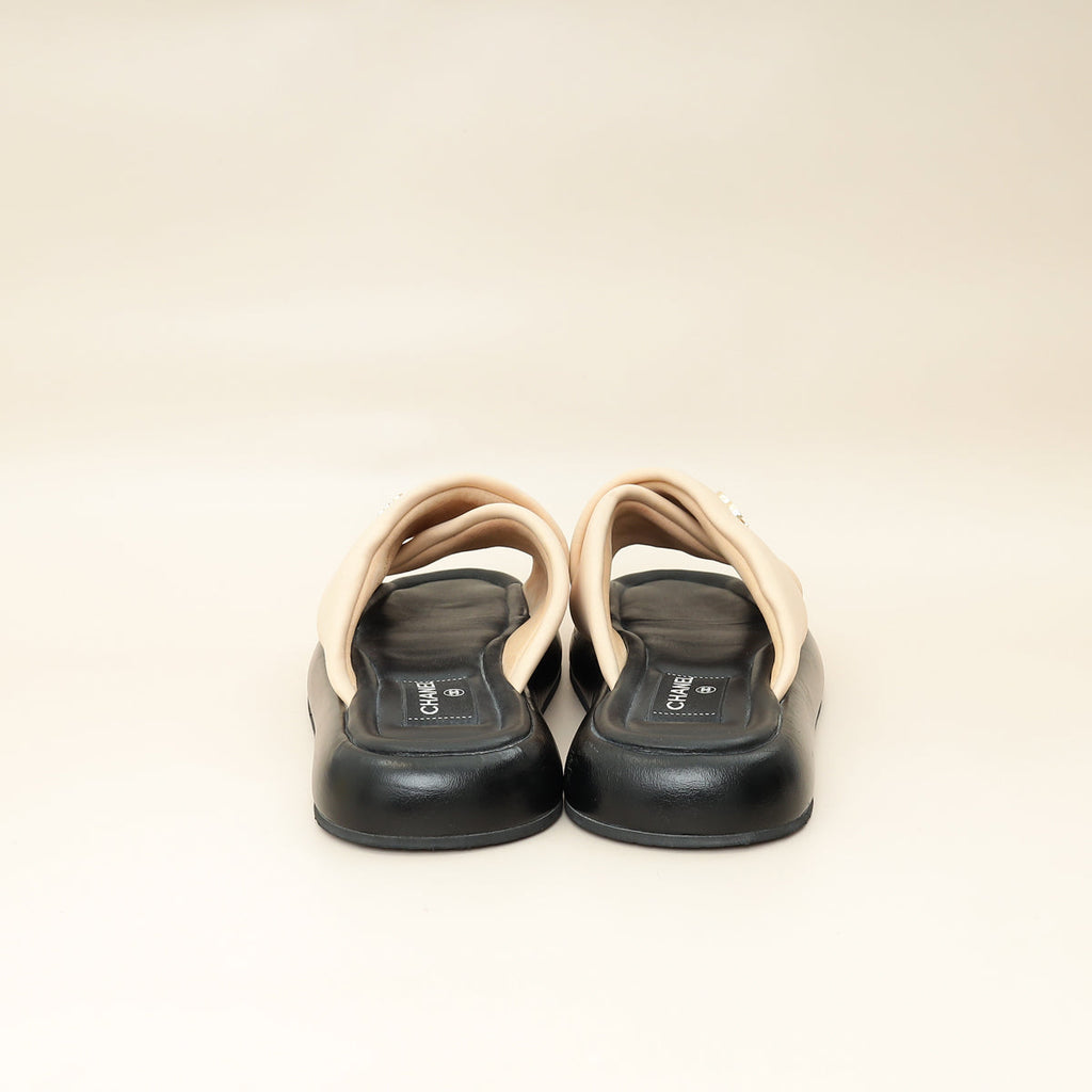 Chanel Bicolor Fabric CC Mules Sandals 39