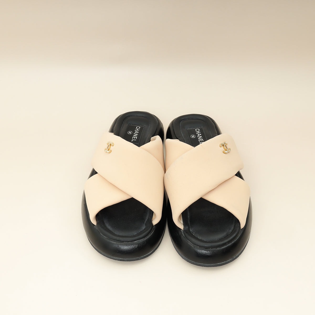 Chanel Bicolor Fabric CC Mules Sandals 39