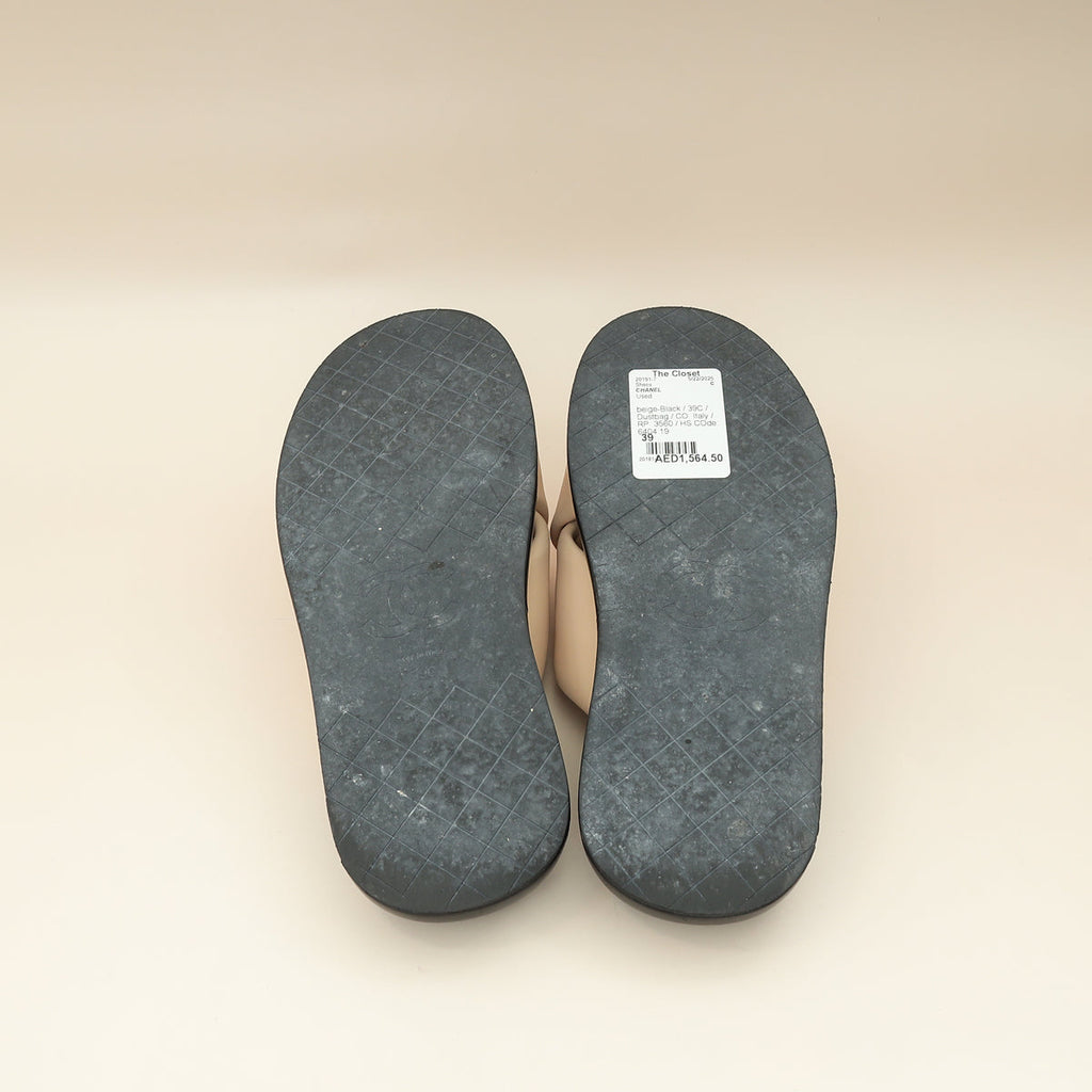 Chanel Bicolor Fabric CC Mules Sandals 39