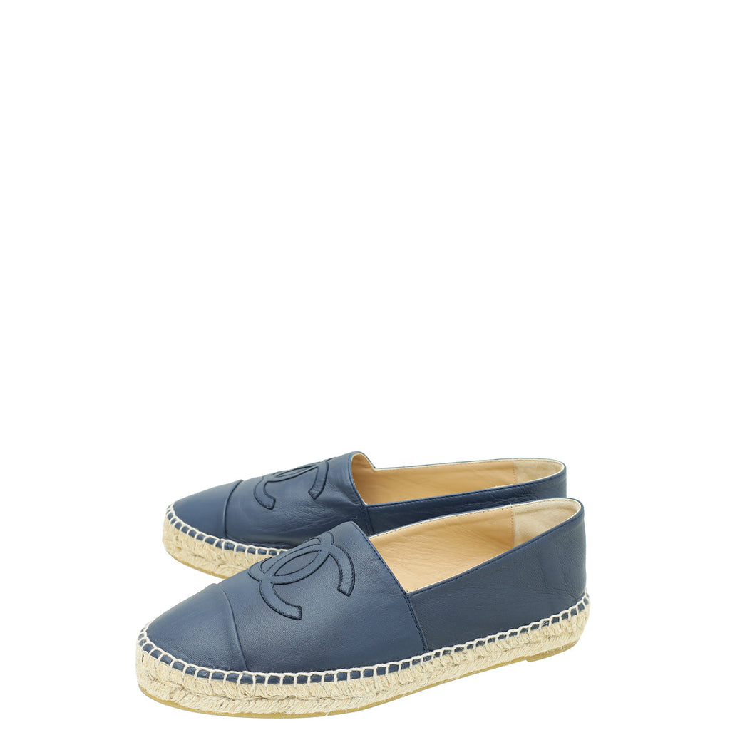 Chanel Navy Blue CC Cap Toe Espadrille 39