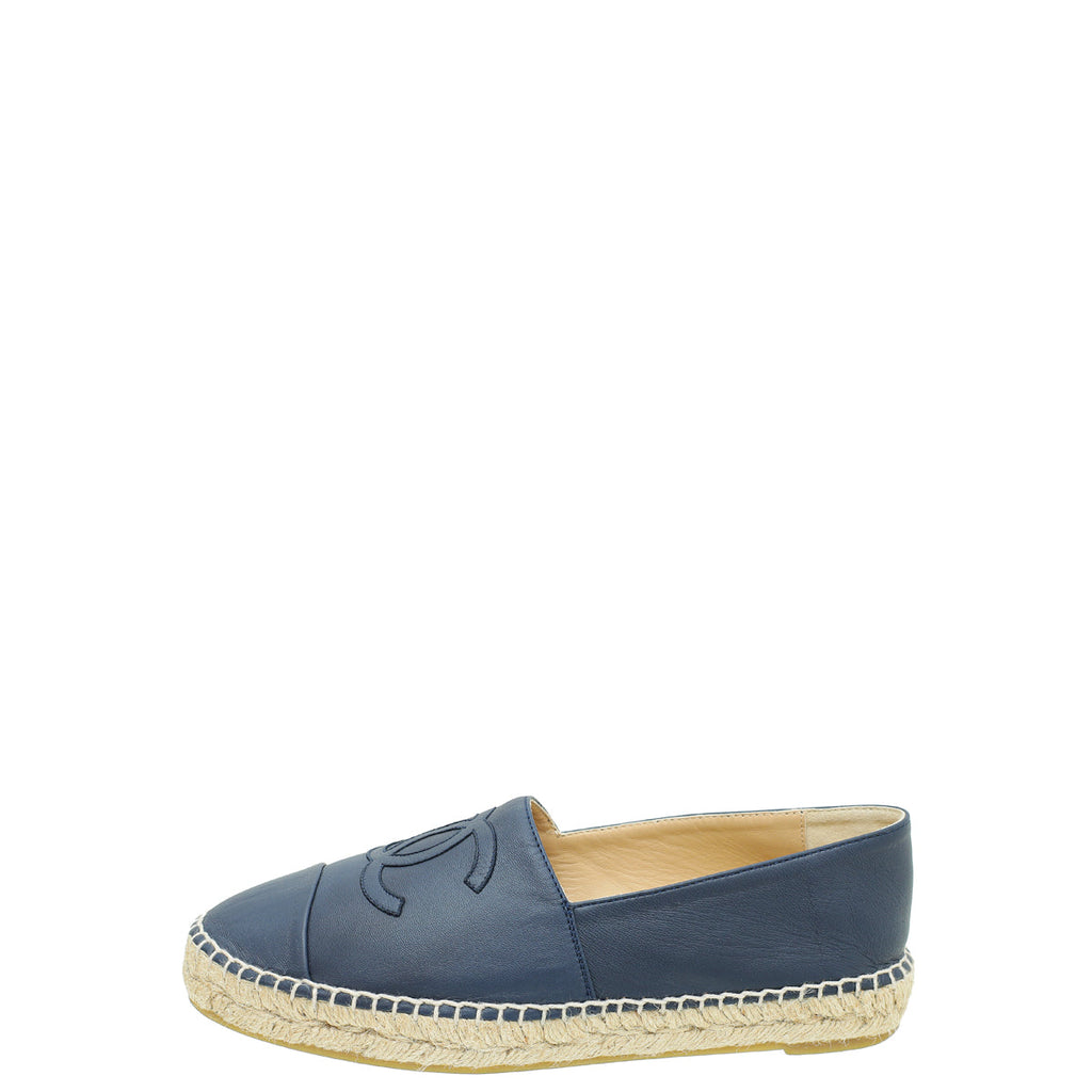 Chanel Navy Blue CC Cap Toe Espadrille 39