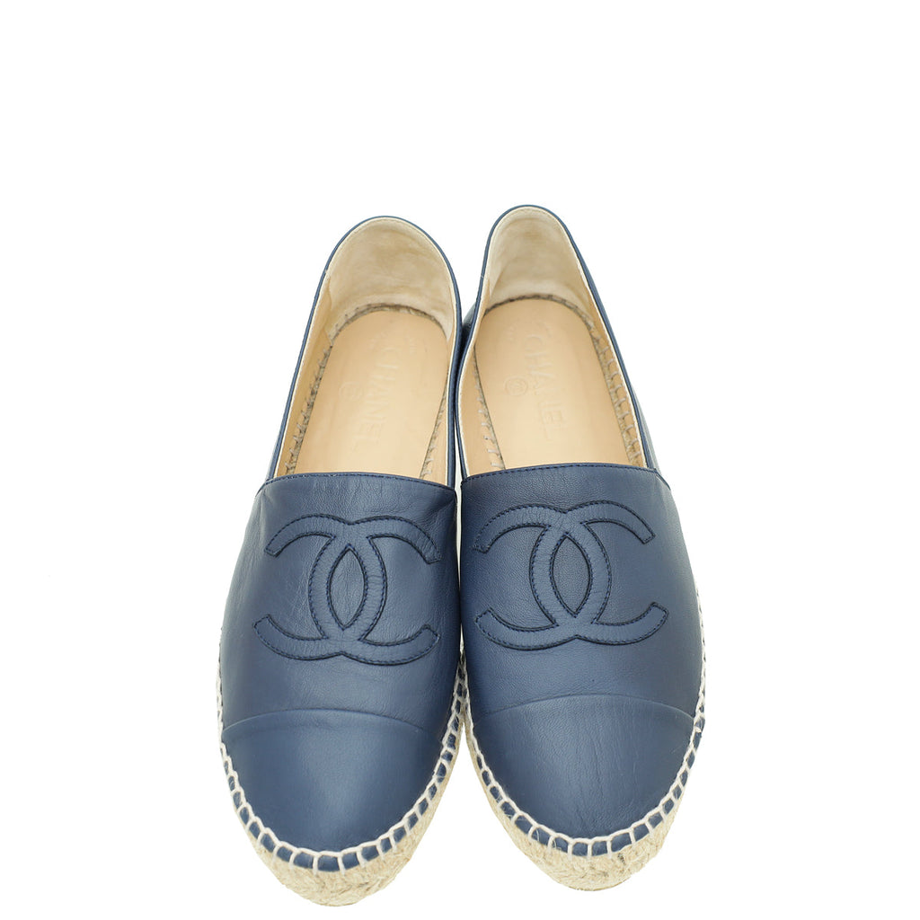 Chanel Navy Blue CC Cap Toe Espadrille 39