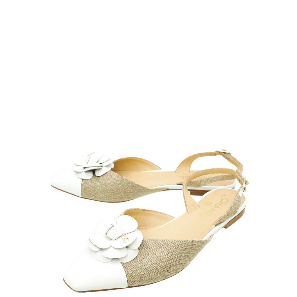 Chanel Bicolor CC Camellia Flower Flat Slingback 39