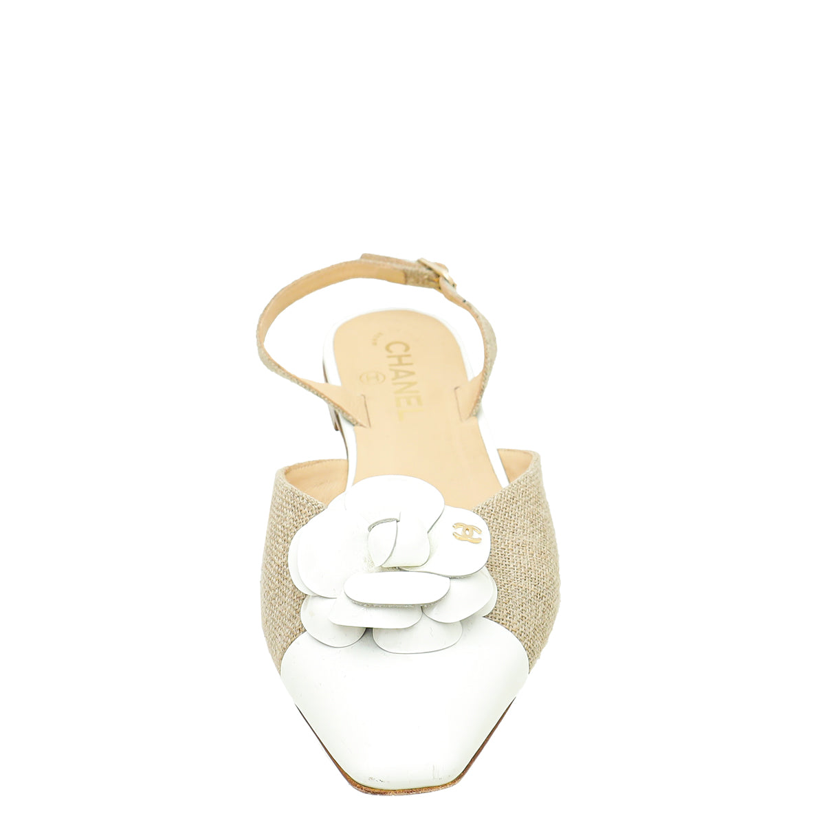 Chanel Bicolor CC Camellia Flower Flat Slingback 39
