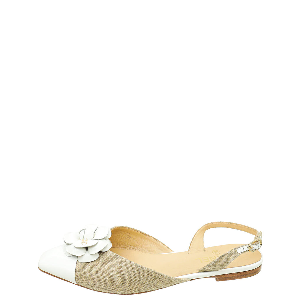 Chanel Bicolor CC Camellia Flower Flat Slingback 39