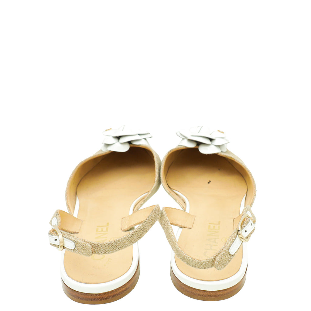 Chanel Bicolor CC Camellia Flower Flat Slingback 39