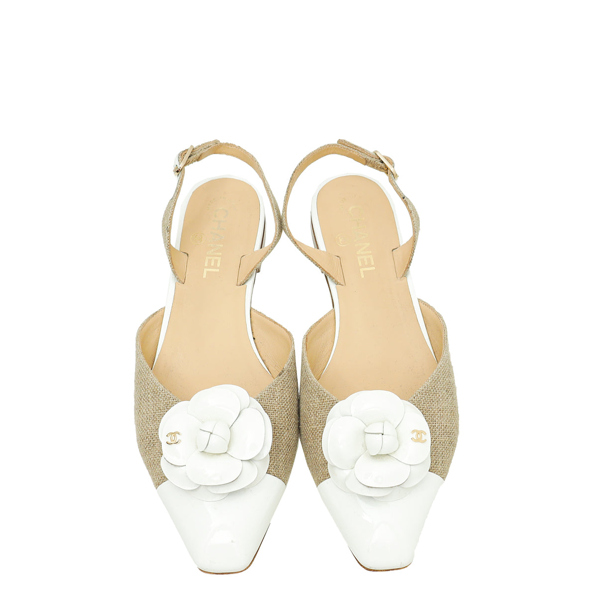 Chanel Bicolor CC Camellia Flower Flat Slingback 39