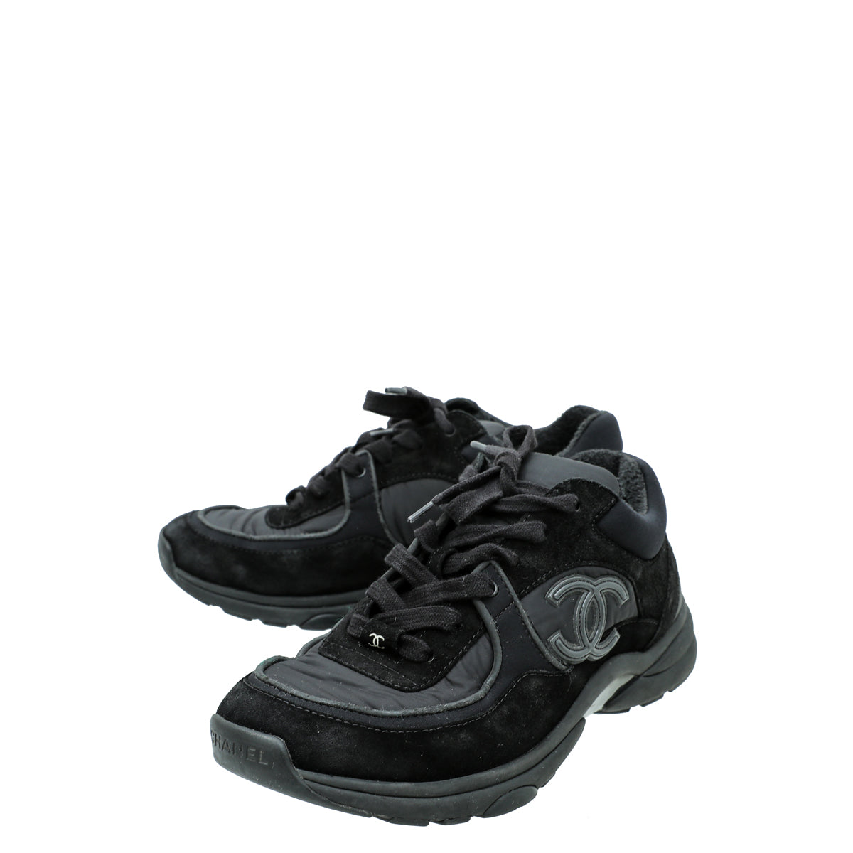 Chanel Black CC Lace Up Sneakers 39