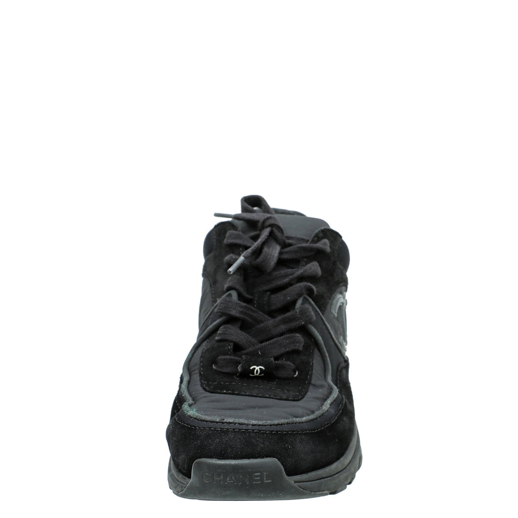 Chanel Black CC Lace Up Sneakers 39