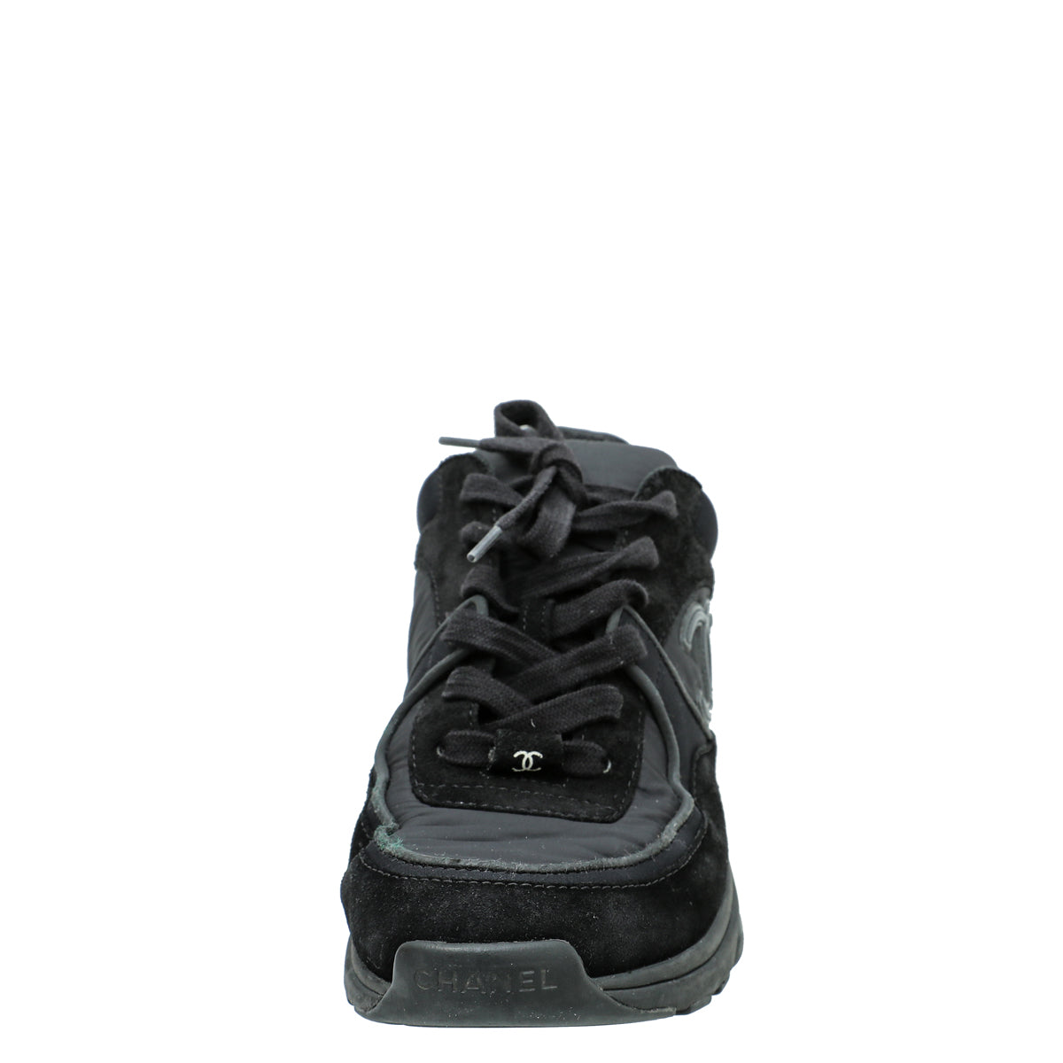 Chanel Black CC Lace Up Sneakers 39