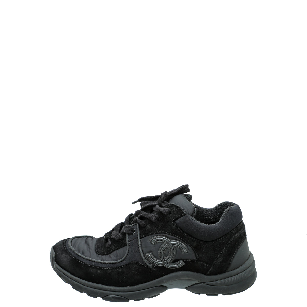 Chanel Black CC Lace Up Sneakers 39