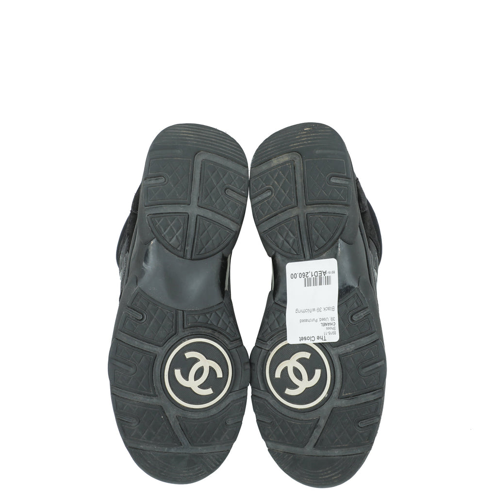 Chanel Black CC Lace Up Sneakers 39