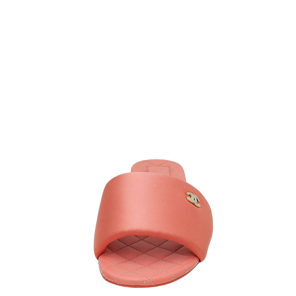 Chanel Flamingo CC Satin Padded Slide Mules 39