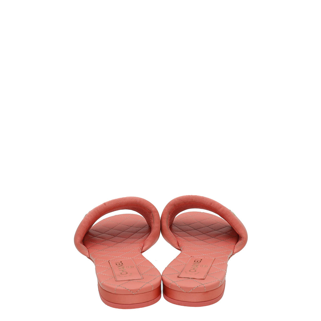 Chanel Flamingo CC Satin Padded Slide Mules 39