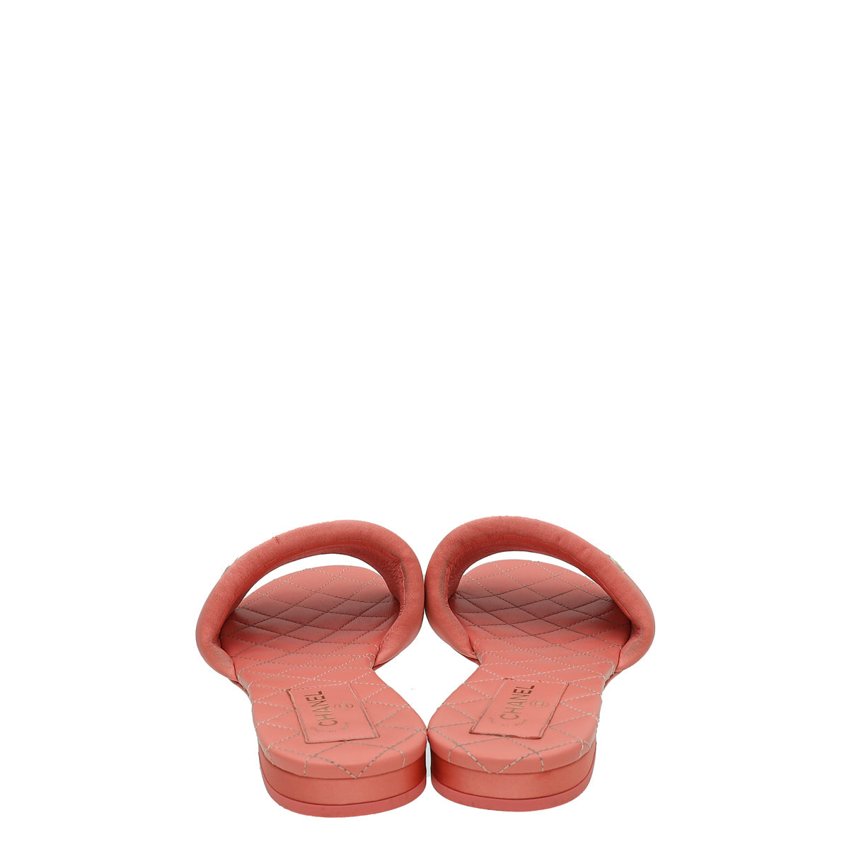 Chanel Flamingo CC Satin Padded Slide Mules 39