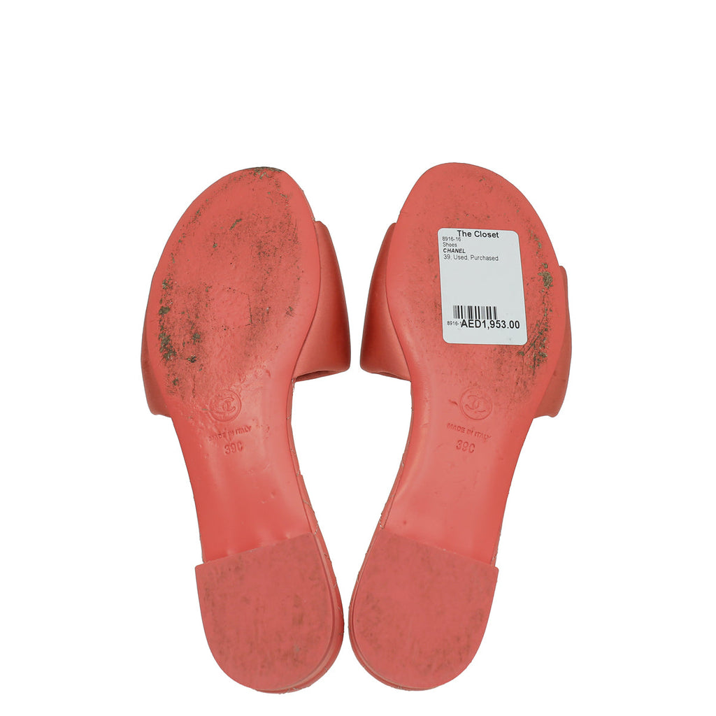 Chanel Flamingo CC Satin Padded Slide Mules 39