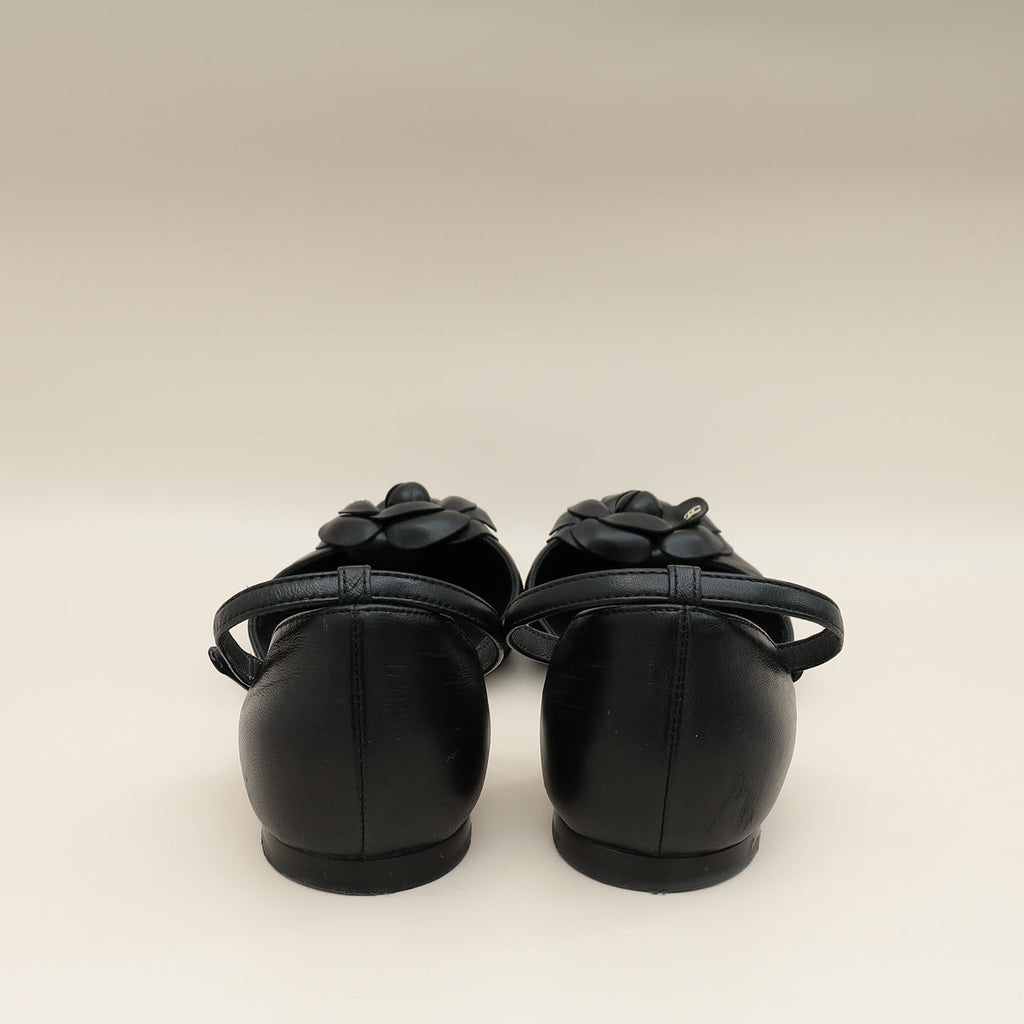 Chanel Black CC Cap Toe Camellia Ballerina 39