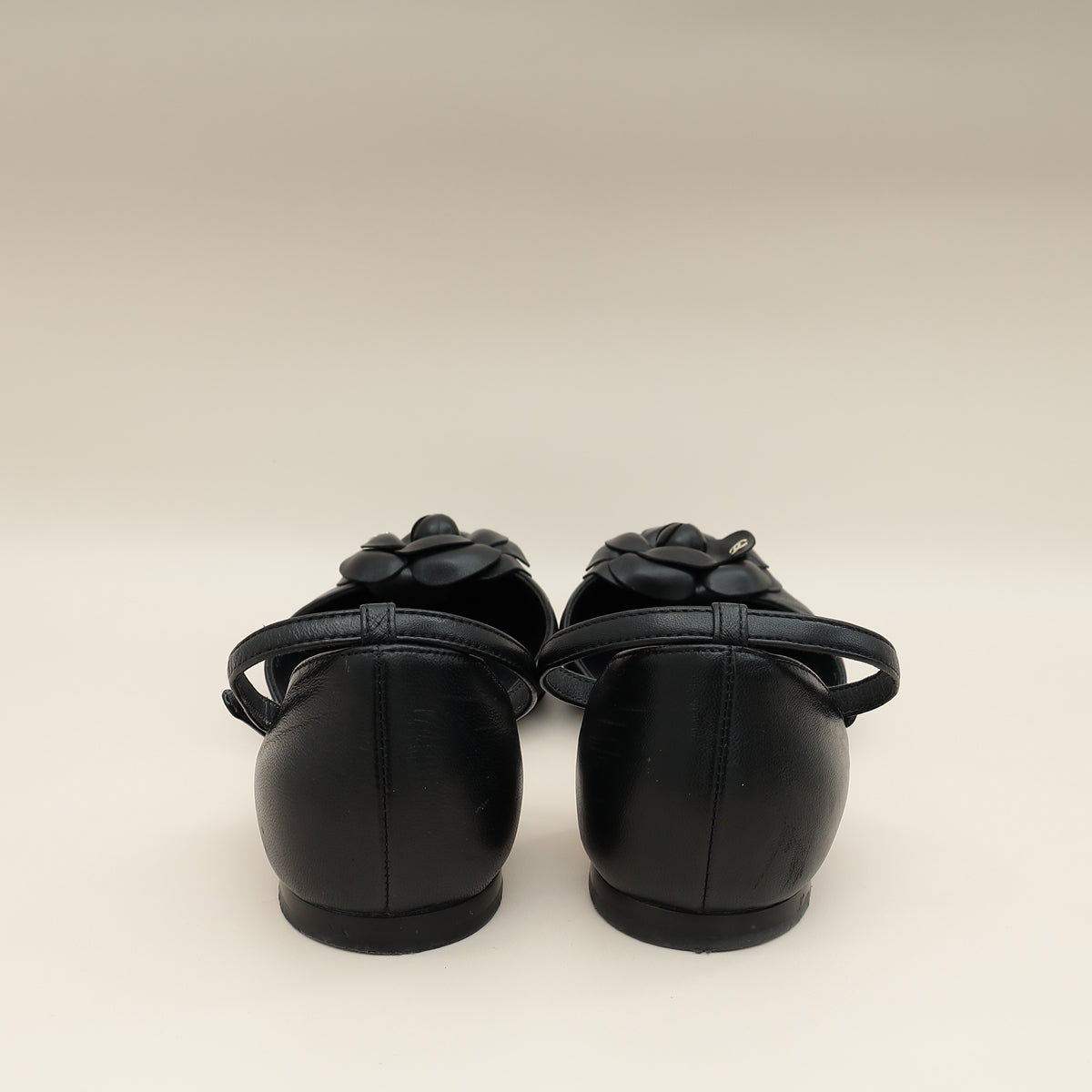 Chanel Black CC Cap Toe Camellia Ballerina 39
