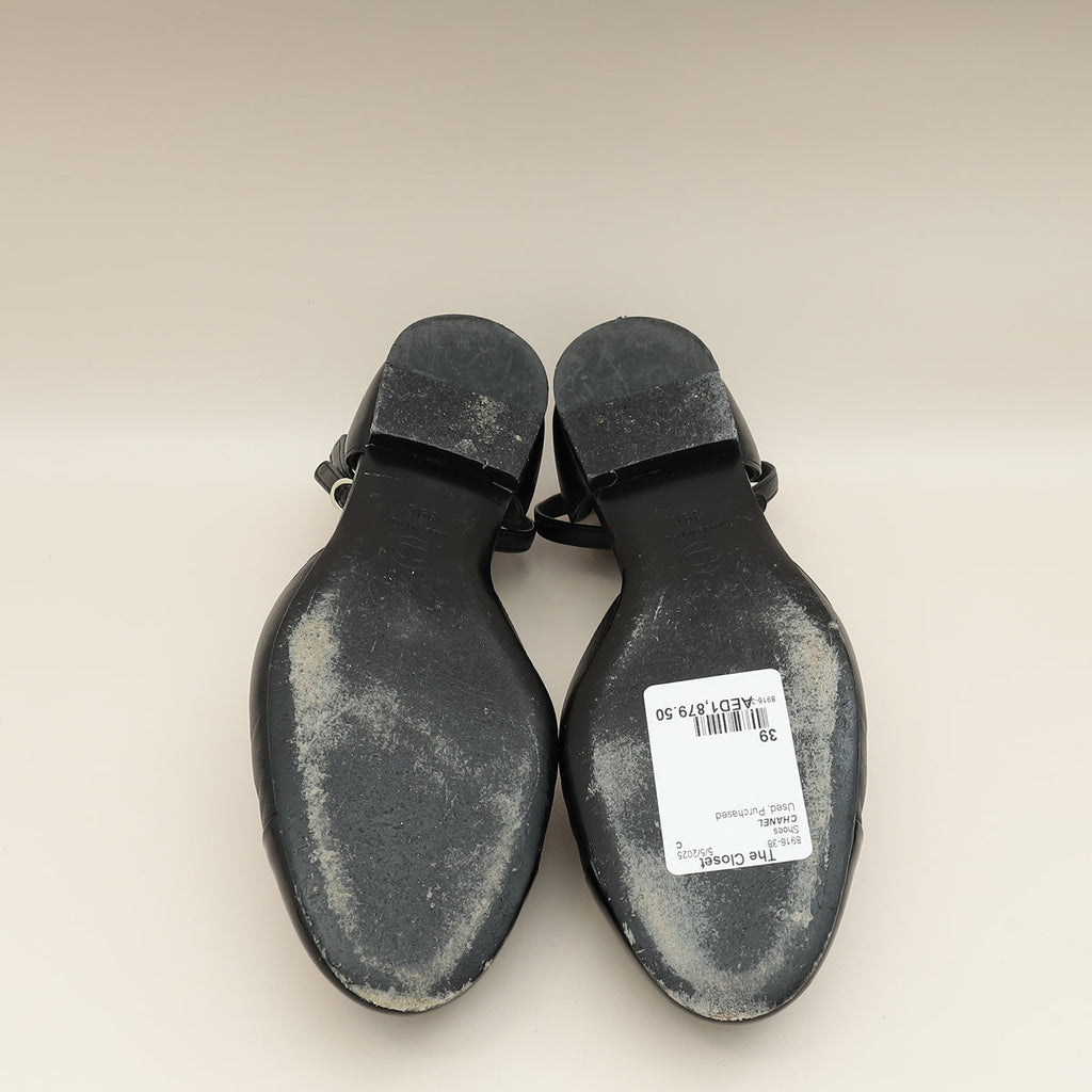 Chanel Black CC Cap Toe Camellia Ballerina 39