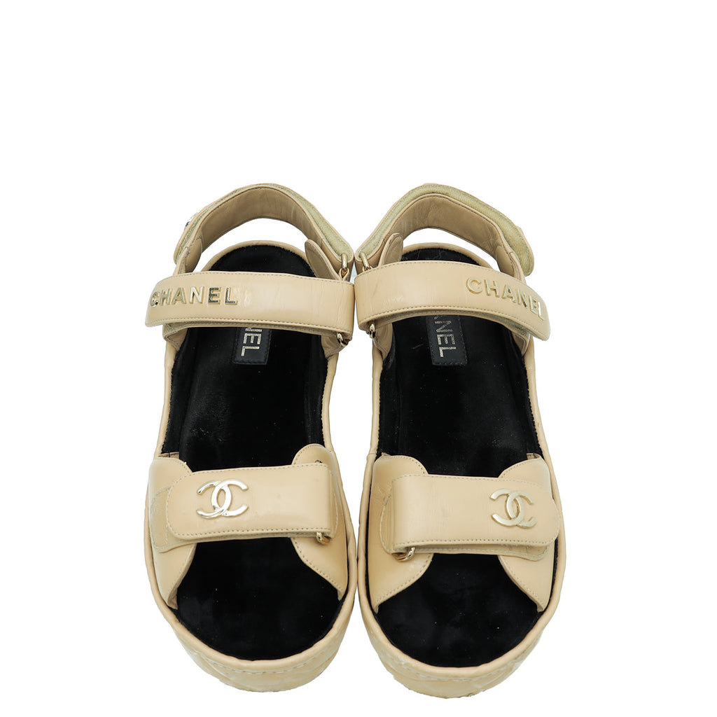 Chanel Beige CC Quilted Slides Sandal 39