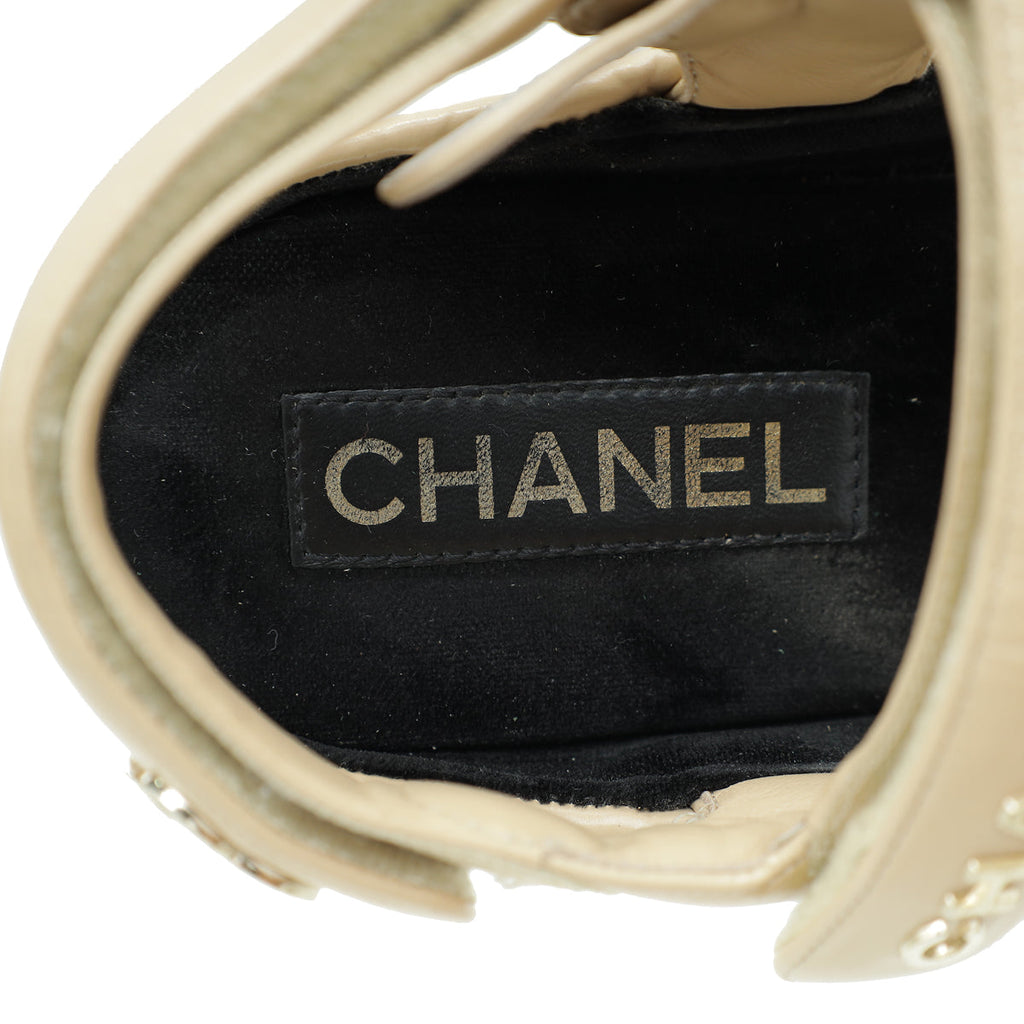Chanel Beige CC Quilted Slides Sandal 39