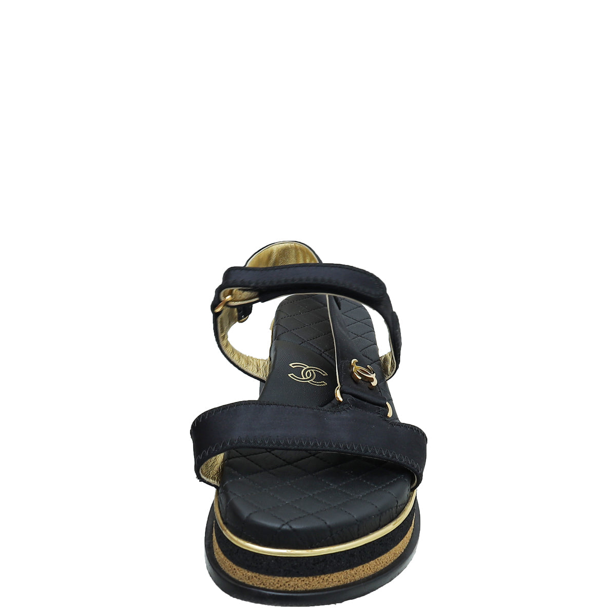Chanel Black CC CC Velcro Strap Flat Sandals 40
