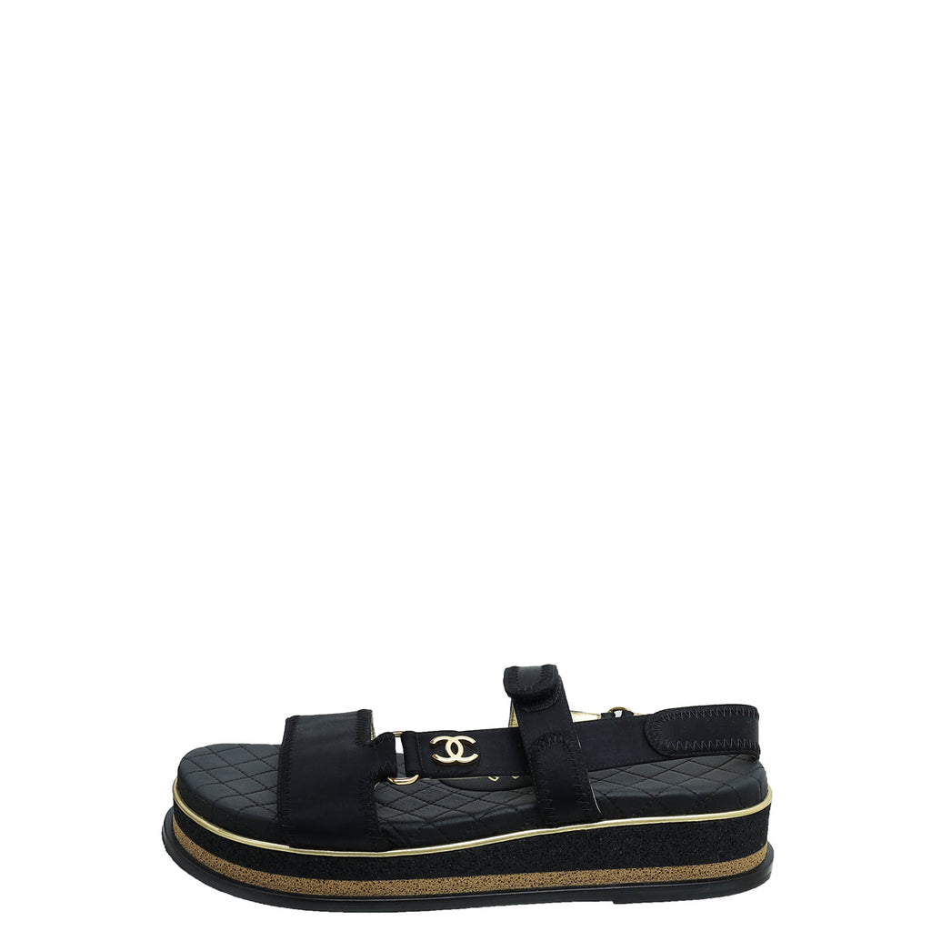 Chanel Black CC CC Velcro Strap Flat Sandals 40