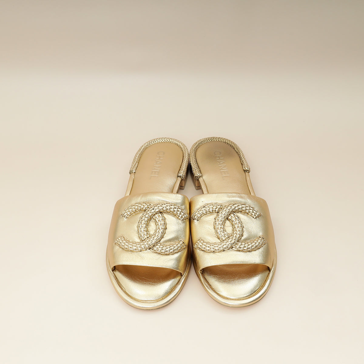 Chanel Metallic Gold CC Braided Slides Mules 40.5