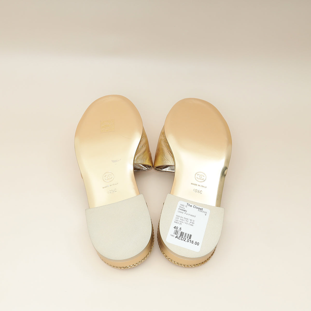 Chanel Metallic Gold CC Braided Slides Mules 40.5
