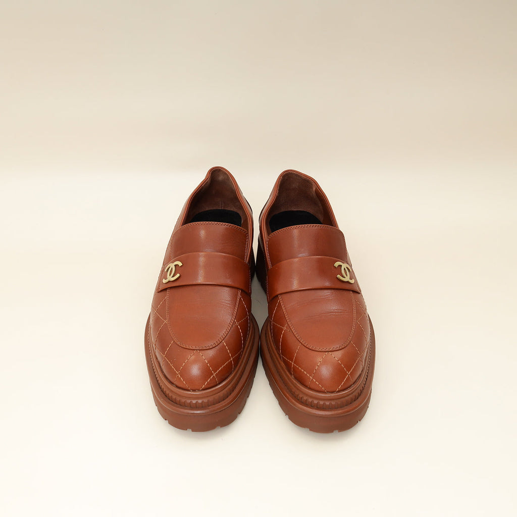 Chanel Brown CC Quilted Loafer 40