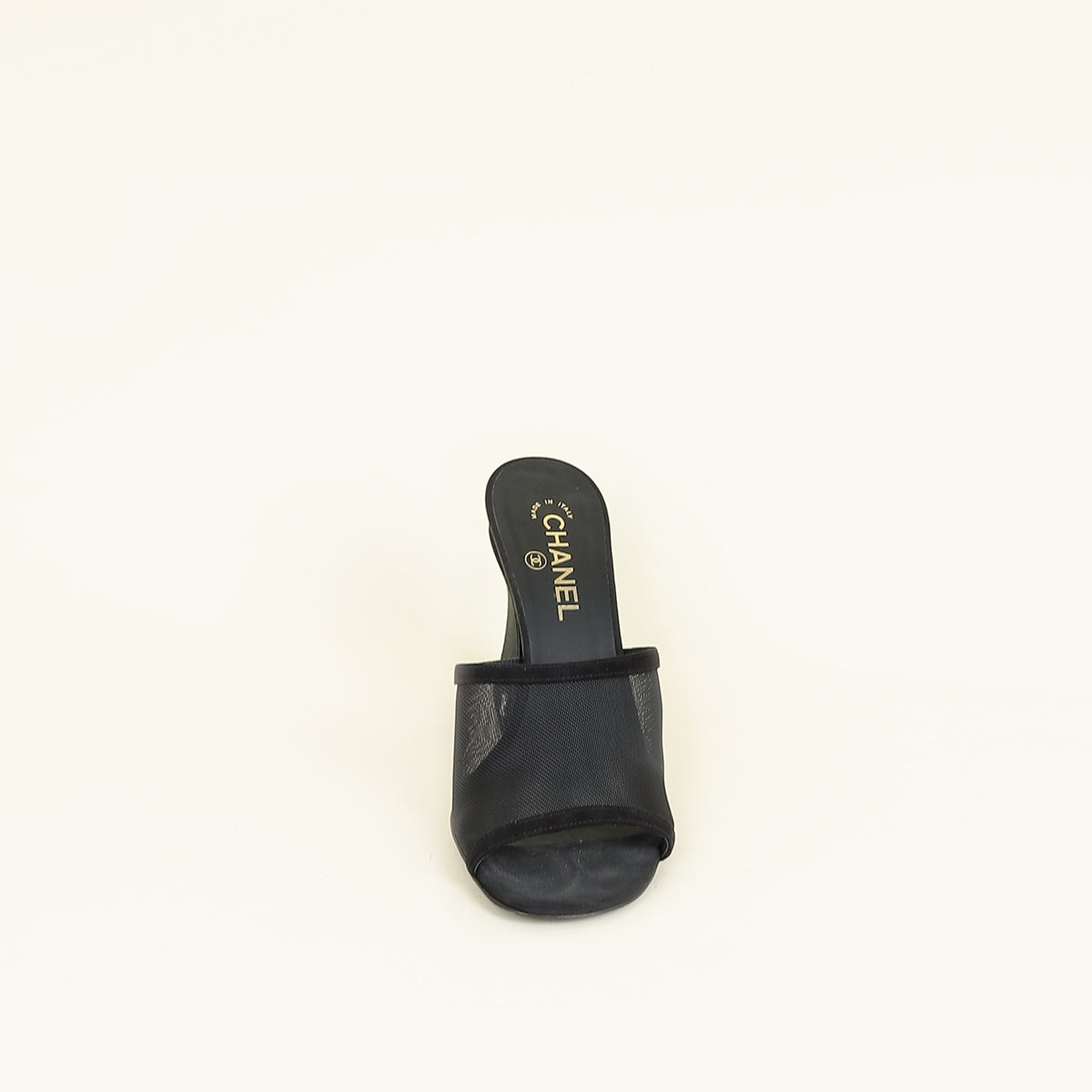Chanel Black CC Pearl Mesh Heel Mules 40