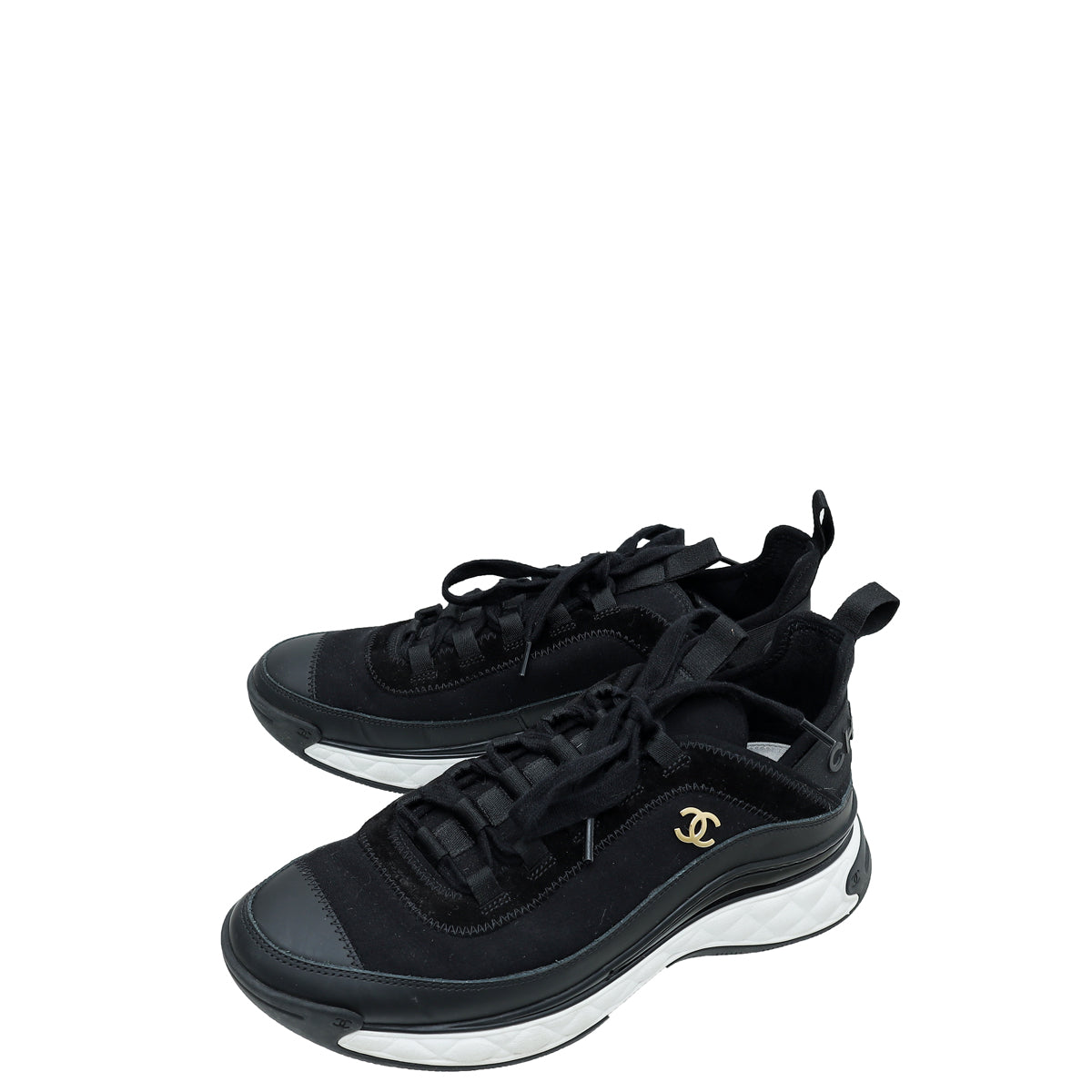 Chanel Black CC Lace Up Sneakers 40