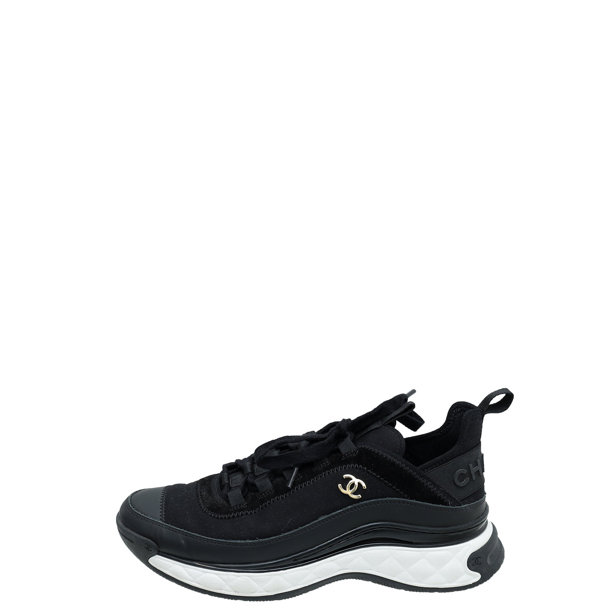 Chanel Black CC Lace Up Sneakers 40