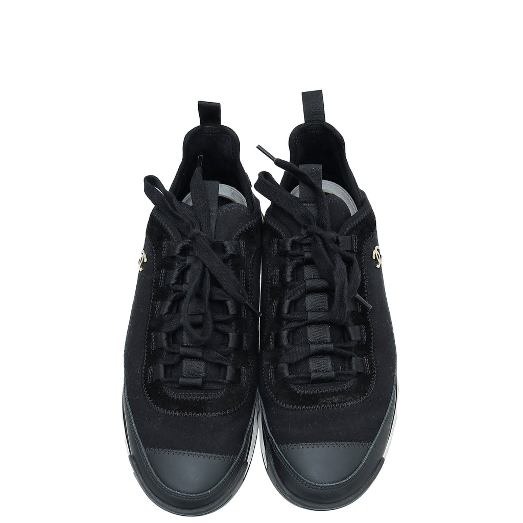 Chanel Black CC Lace Up Sneakers 40