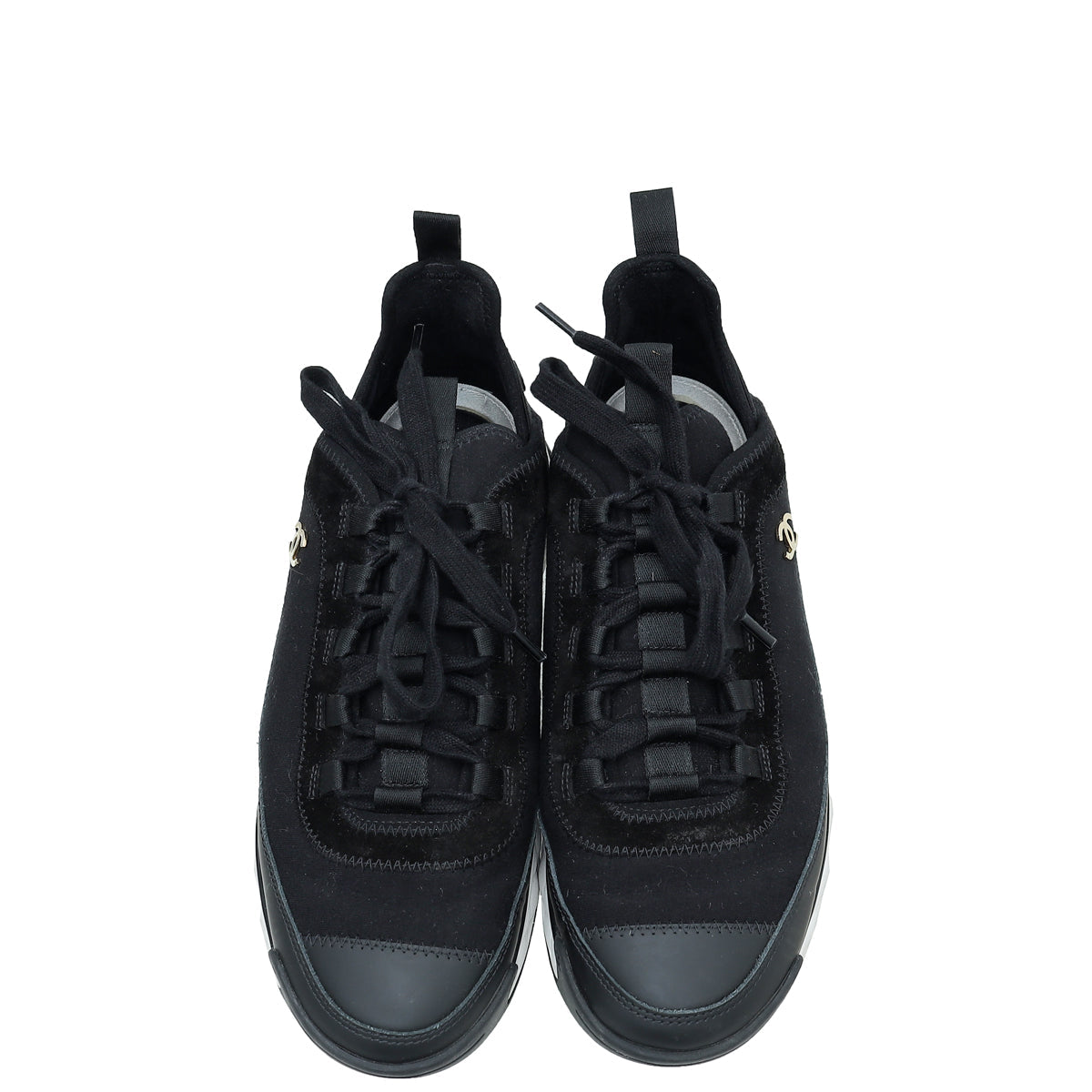 Chanel Black CC Lace Up Sneakers 40