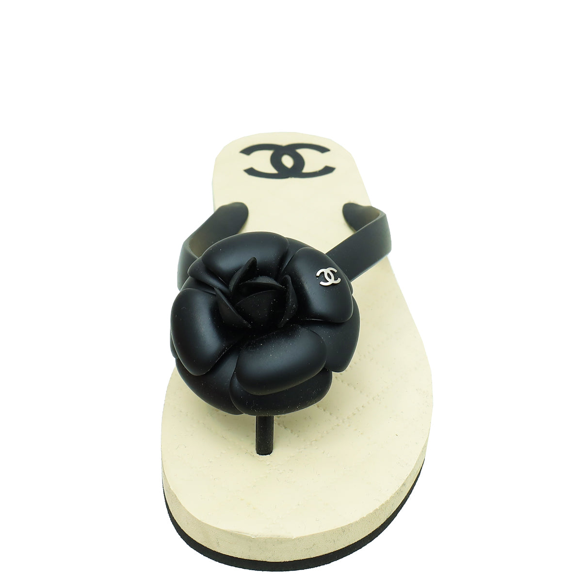 Chanel Bicolor CC Camellia Flip Flops Sandals 40