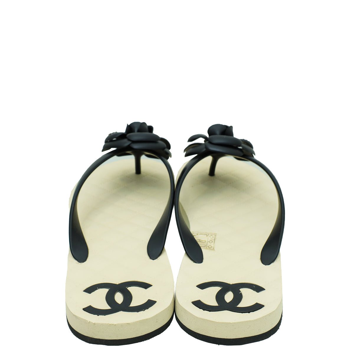 Chanel Bicolor CC Camellia Flip Flops Sandals 40