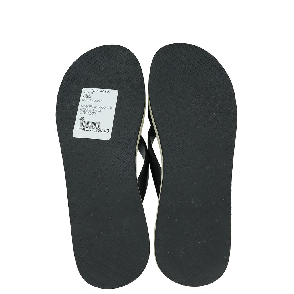 Chanel Bicolor CC Camellia Flip Flops Sandals 40