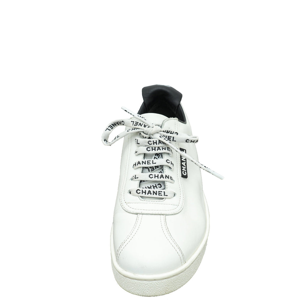 Chanel White Logo Lace Up CC Low Top Sneakers 40