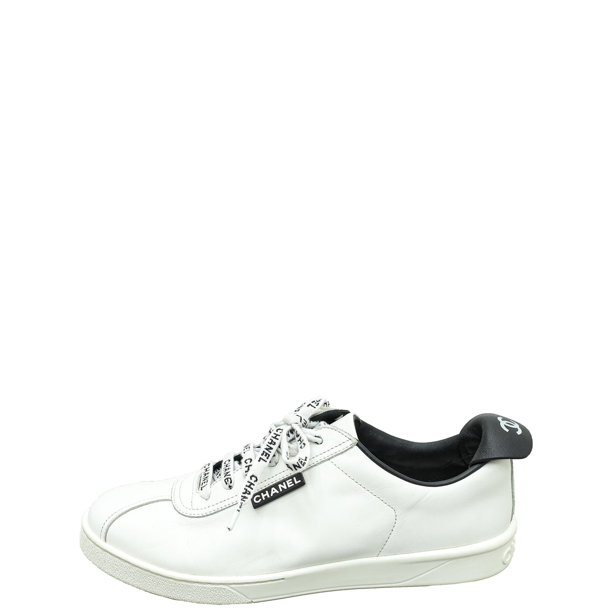Chanel White Logo Lace Up CC Low Top Sneakers 40