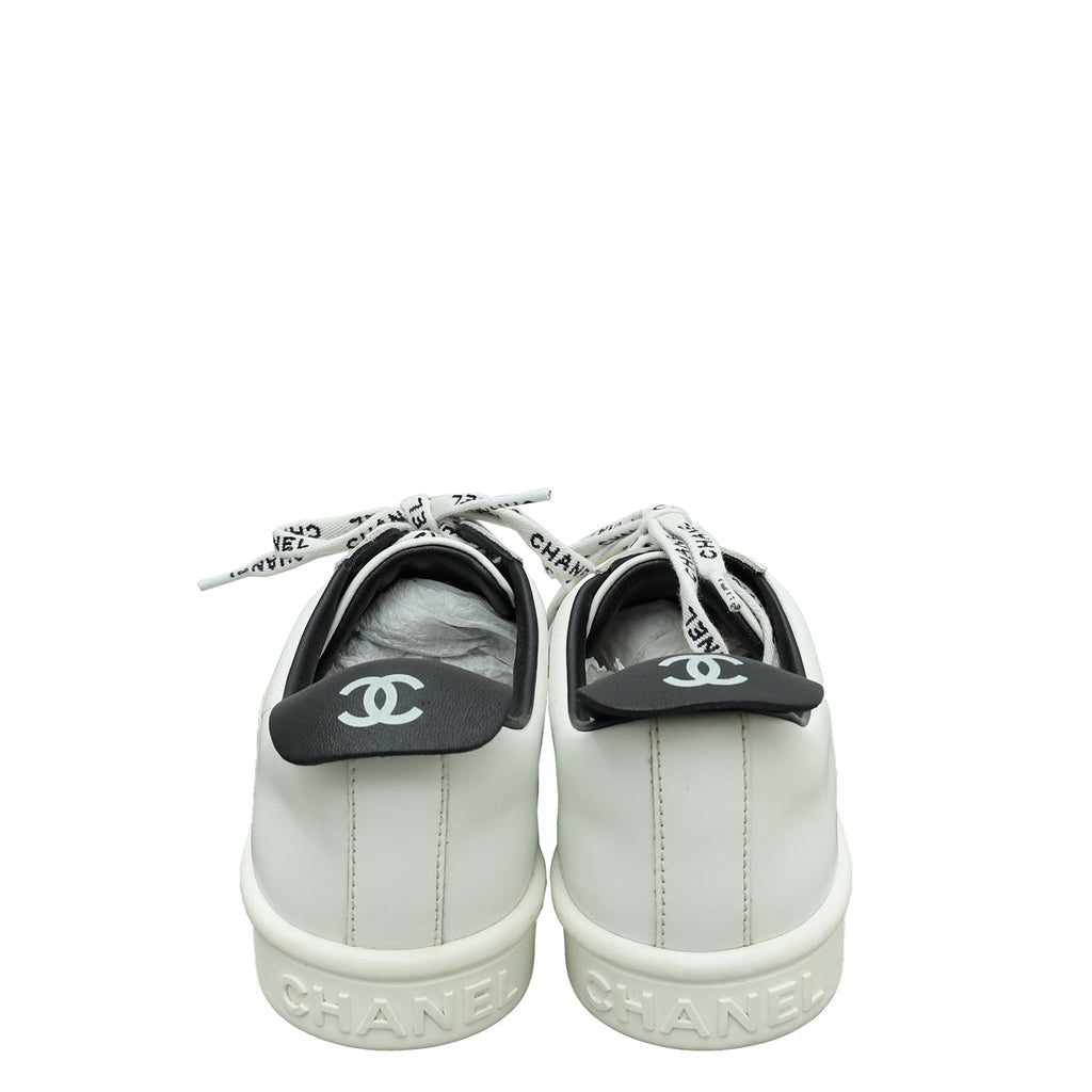 Chanel White Logo Lace Up CC Low Top Sneakers 40