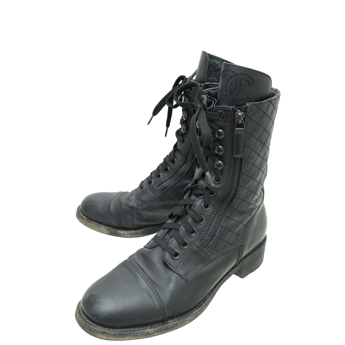 Chanel Black Lace Up CC Boot 40
