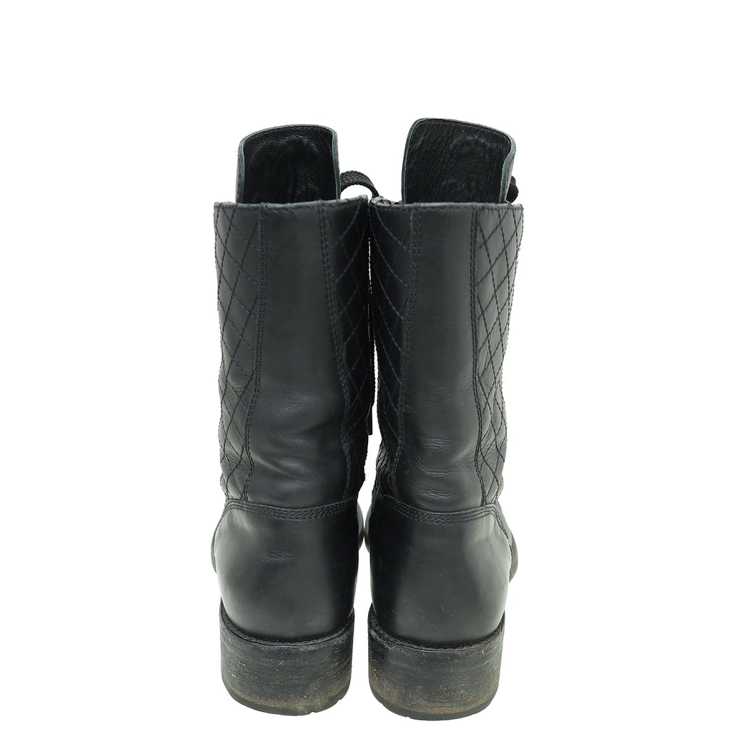 Chanel Black Lace Up CC Boot 40