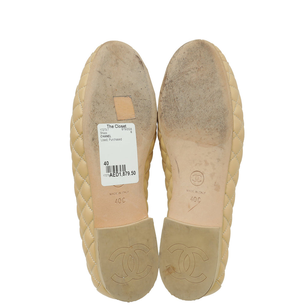 Chanel Beige CC 5 Charm Quilted Loafer 40