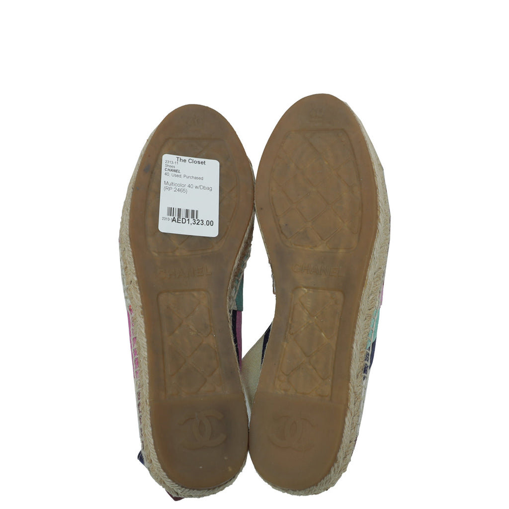 Chanel Multicolor Print Crepe CC Espadrille 40