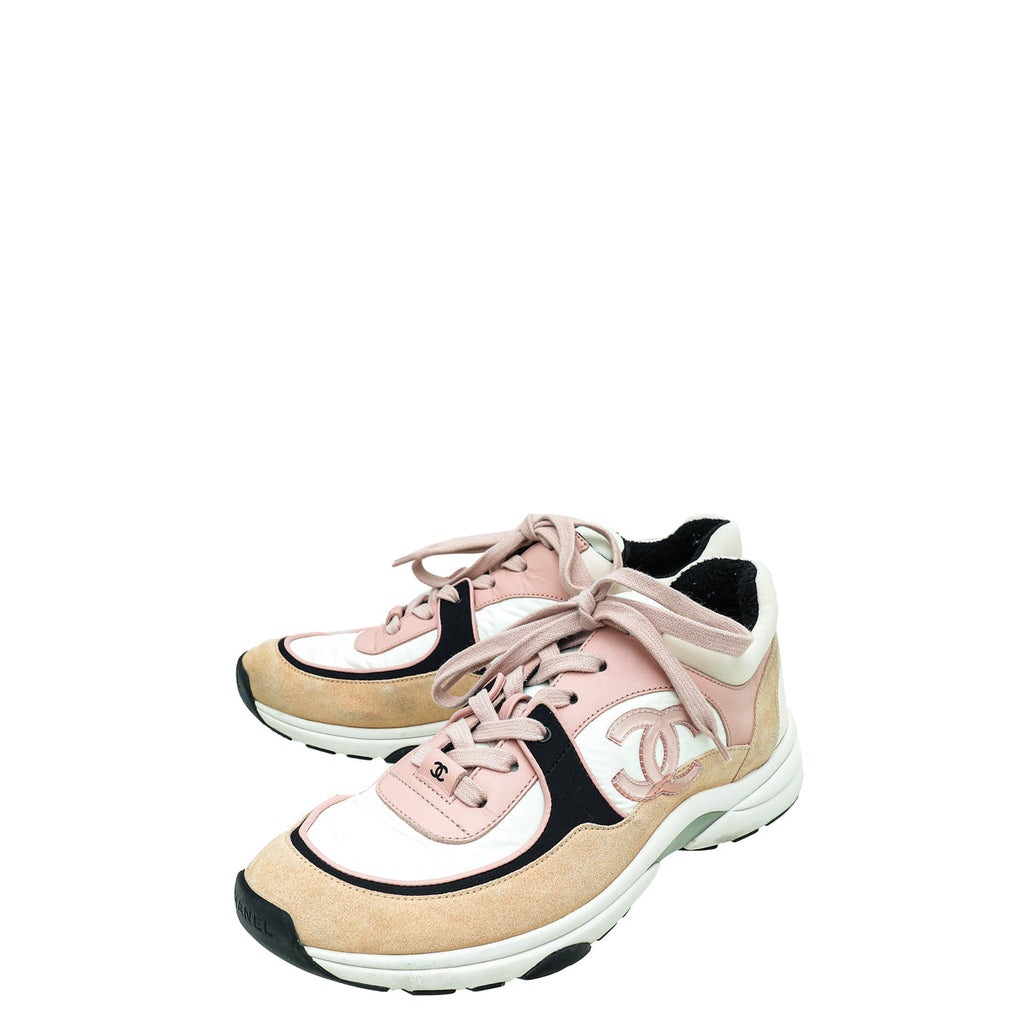 Chanel Tricolor CC Lace Up Sneakers 40