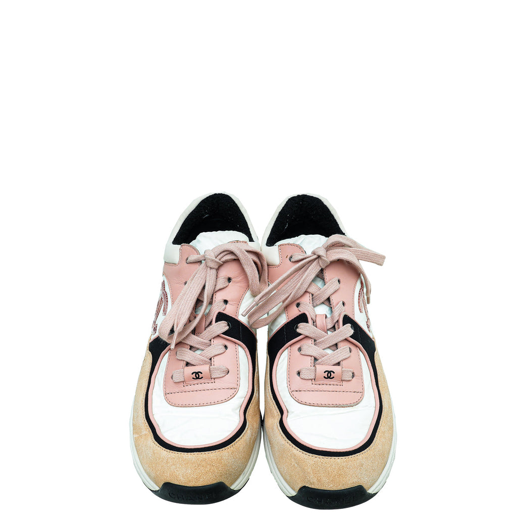Chanel Tricolor CC Lace Up Sneakers 40
