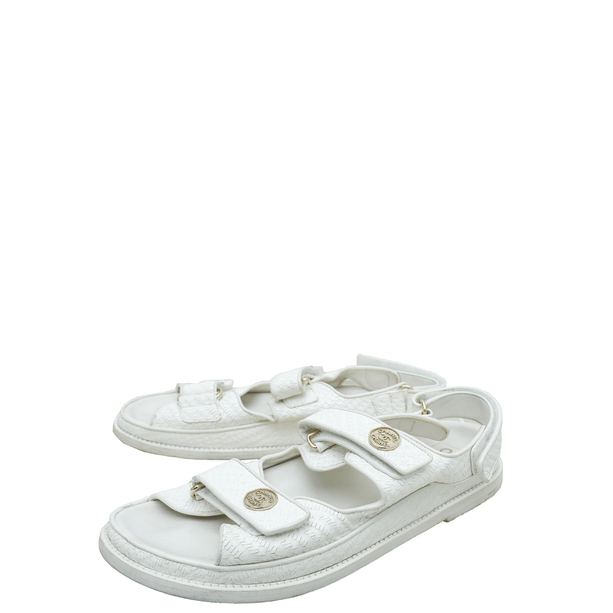 Chanel White CC Button Logo Dad Sandals 41